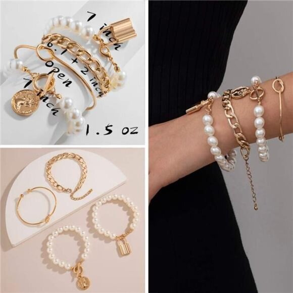 Elegant Gold Bracelet and Bangle Set Layered Chain and Cuff Collection for Women - Picture 6 of 7